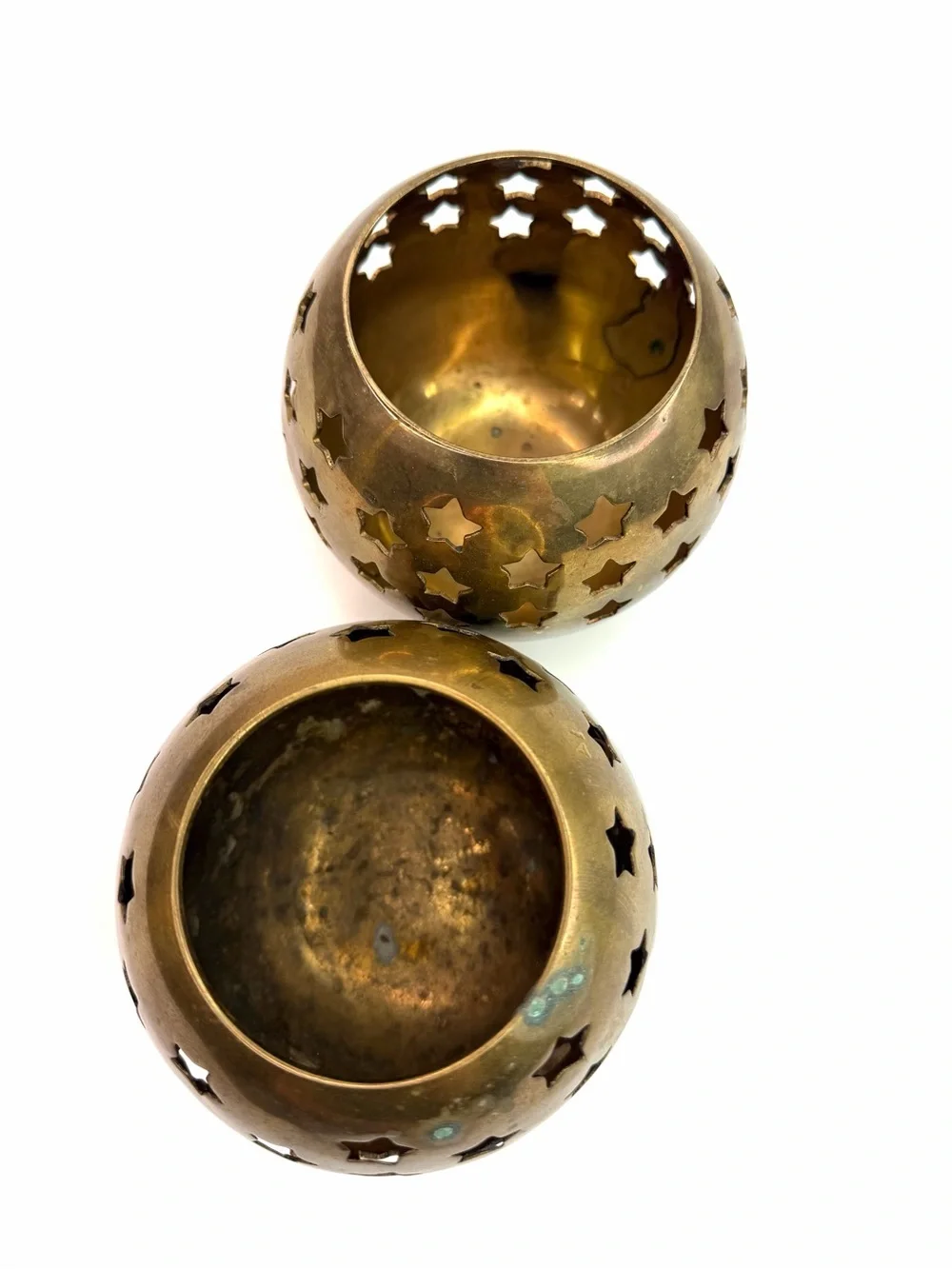 Vintage Brass Star Large Set of 2 Cutout Candle Holders